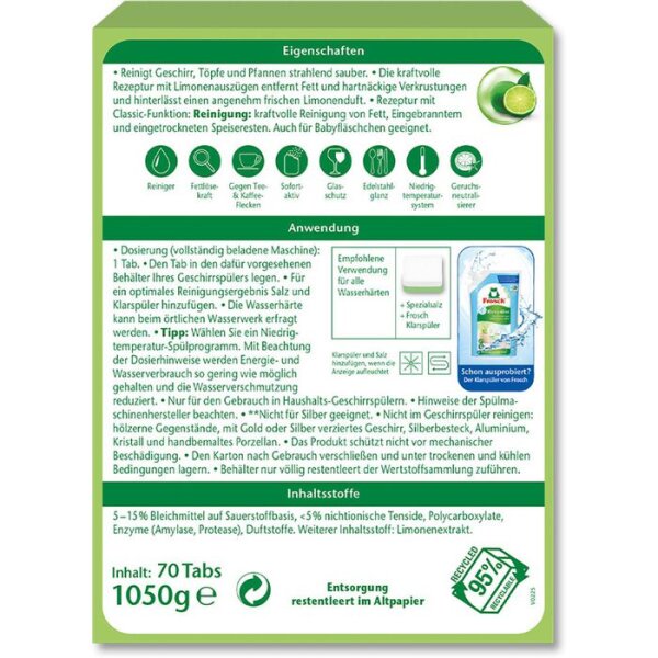 Frosch Classic Limone Spülmaschinen-Tabs 70 Stück