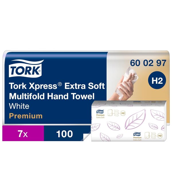 Tork 600297 Xpress Multifold-Handtücher Weiß H2, extraweich, 7 × 100 Tücher