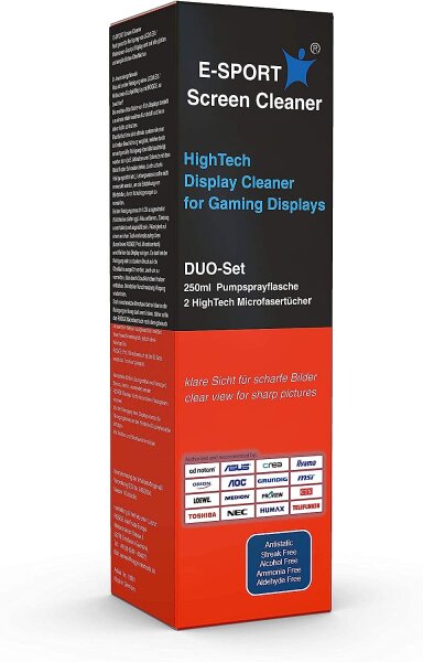 Rogge E-Sport Screen Cleaner© für Gaming Diplays. 250ml Screen Cleaner + 2 Prof Microfasertücher 38x40cm