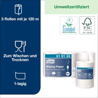 Tork 610133 Mehrzweck Papierwischtücher M1 - 1-lagiges stabiles Papier in Weiß - 3x 120m